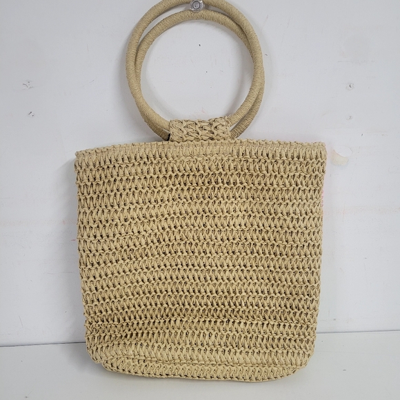 New! Girls' Striped Paper Straw Tote Handbag Purse - Art Class - Picture 4 of 9